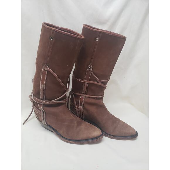 Adams Boots Brown Heeled w. Strings to Tie Around for Design - Size 8 - Picture 5 of 9